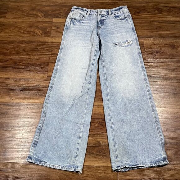 PacSun Denim - Pacsun Casey Low Rise Wide Leg Baggy Jeans Distressed Blue Cotton Womens Size 26